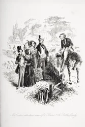 Mr. Carker stelt zichzelf voor aan Florence en de familie Skettles, illustratie uit 